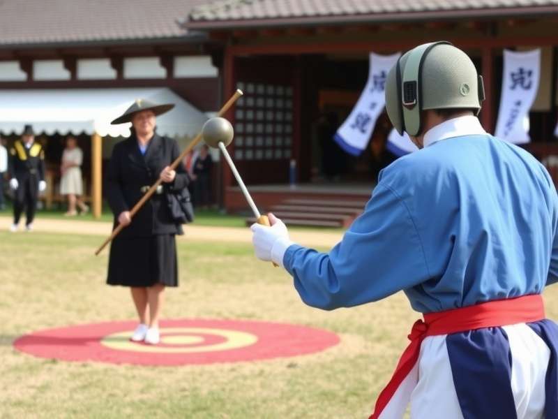 Traditional Fig Fencing Ace demonstration with participants in authentic attire