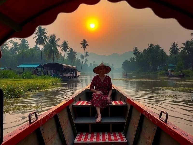 Traditional Kerala houseboat on backwaters