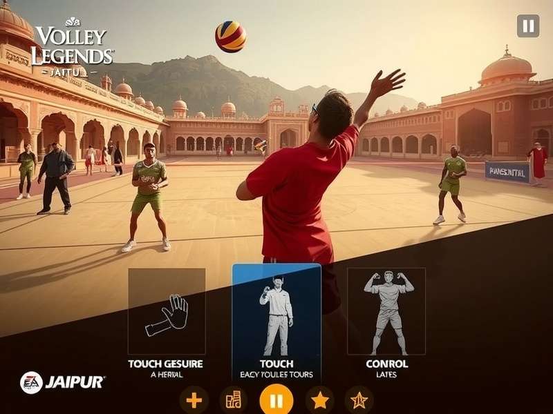 Volley Legends Jaipur control scheme illustration showing touch gestures