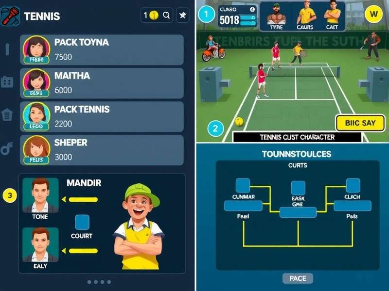 Tennis Clash Ace Hero match in progress showing different court types