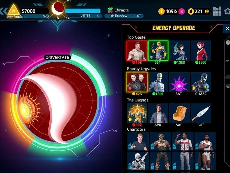 Energy Enforcers character upgrade interface showing progression paths