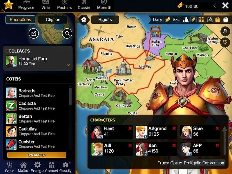Goa Star Monarch gameplay screenshot showing strategic map and character interface