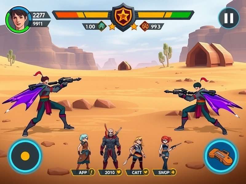 Desert Duel Dominators battle interface showing character abilities
