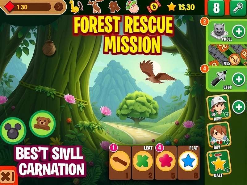 Forest Rescue Mission gameplay screenshot showing lush environments