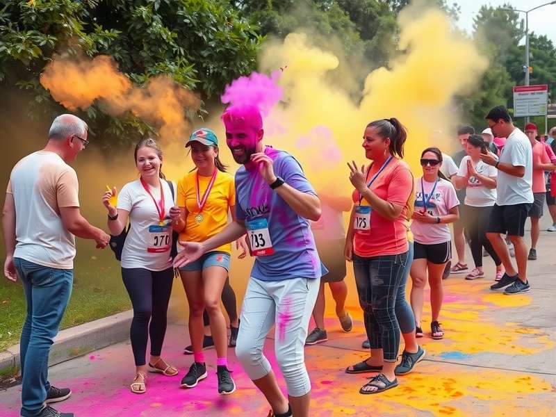Holi Lightning Run participants covered in colorful powders