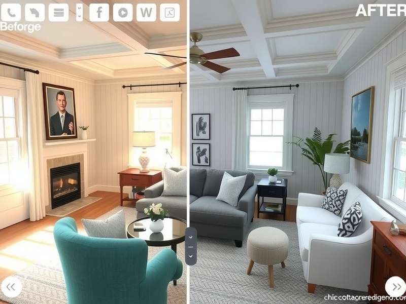 Chic Cottage Redesign gameplay showing a beautifully designed virtual living room