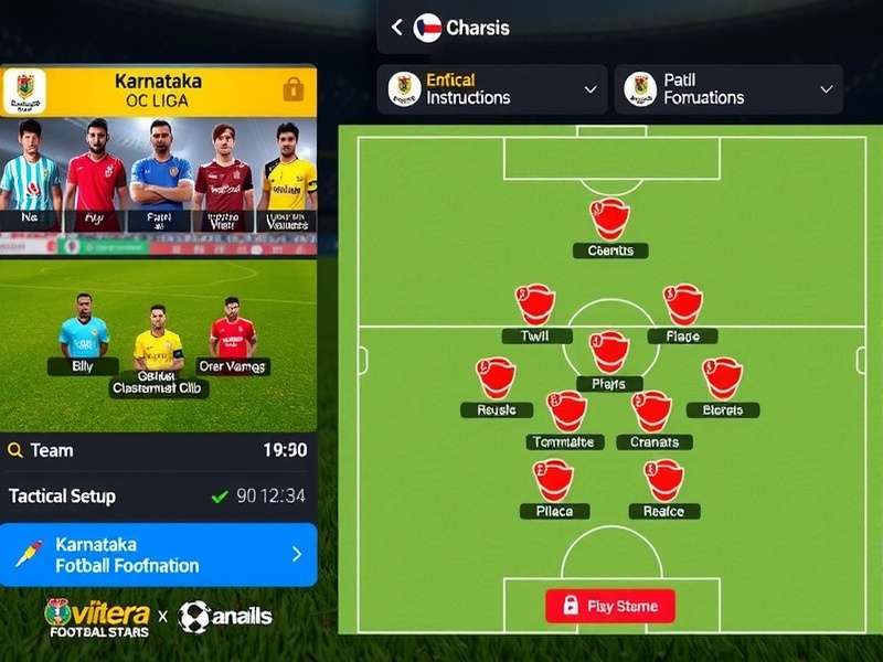 Karnataka Football Stars team selection screen showing various Karnataka-based football clubs