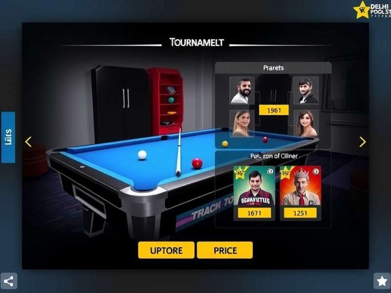 Delhi Pool Star customization options showing various table designs and cues