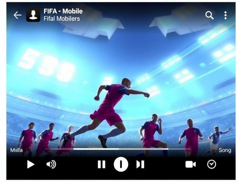A vibrant collage of headphones, a mobile phone showing FIFA Mobile gameplay, and musical notes