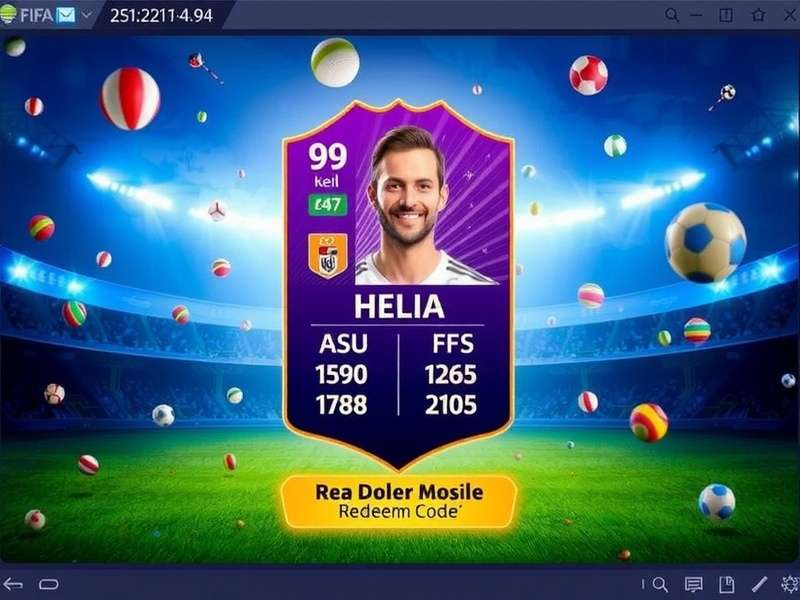 FIFA Mobile 25 gameplay on a smartphone showing a redeem code being entered