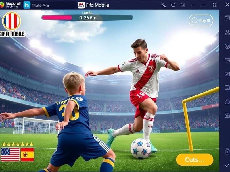 FIFA Mobile gameplay on a laptop screen with controller setup