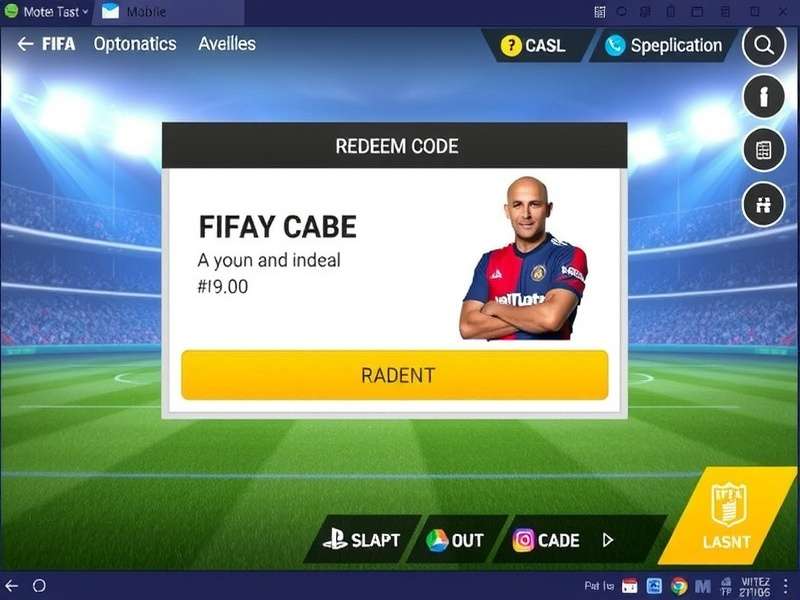 FIFA Mobile gameplay on mobile phone showing redeem code interface