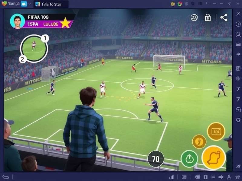 FIFA Mobile gameplay on PC screen with keyboard and controller setup